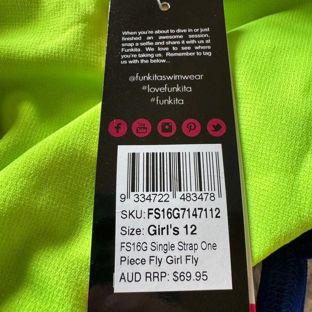 Funkita Girls Single Strap One-Piece — Fly Girl Fly - Size 12 - Picture 4 of 5